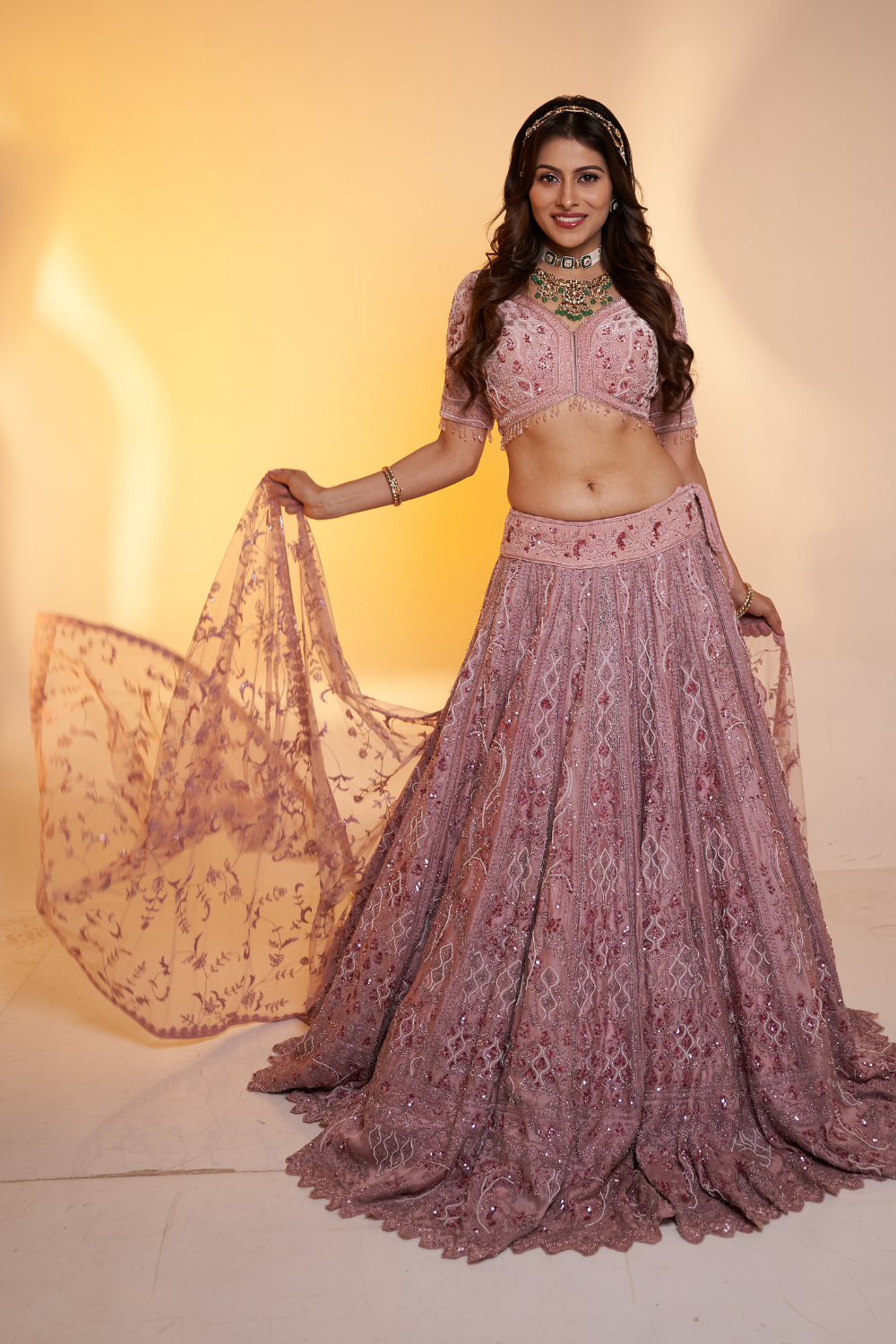Dusty Rose Pink Lehenga With Sequins And Beads Embellishment