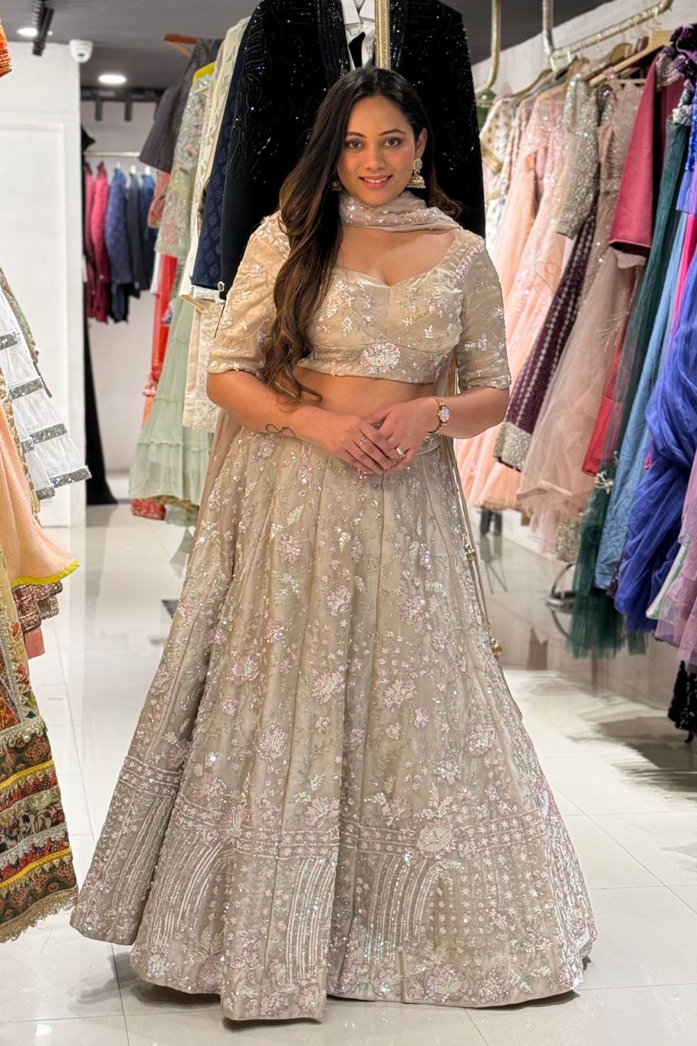 Beige Embellished Lehenga