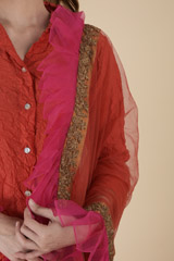 Red Crushed Shirt Lehenga Set_DTR2433