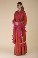 Red Crushed Shirt Lehenga Set_DTR2436