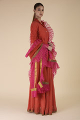 Red Crushed Shirt Lehenga Set_DTR2438