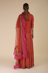 Red Crushed Shirt Lehenga Set_DTR2443