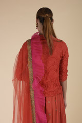 Red Crushed Shirt Lehenga Set_DTR2444