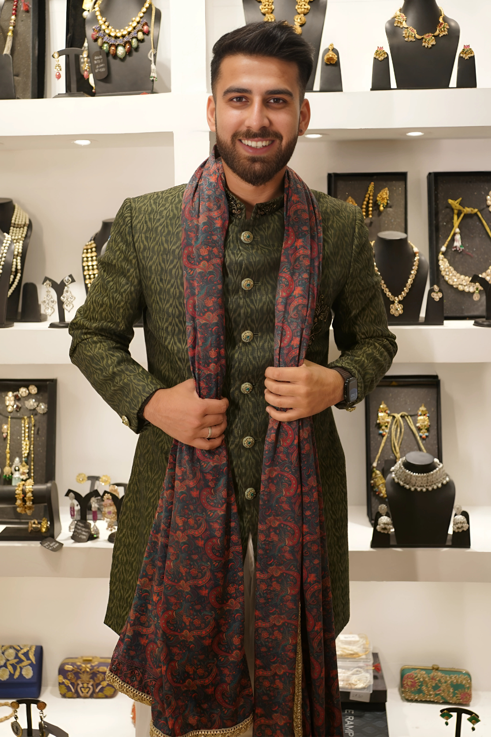 Olive Green Indo- Western Set