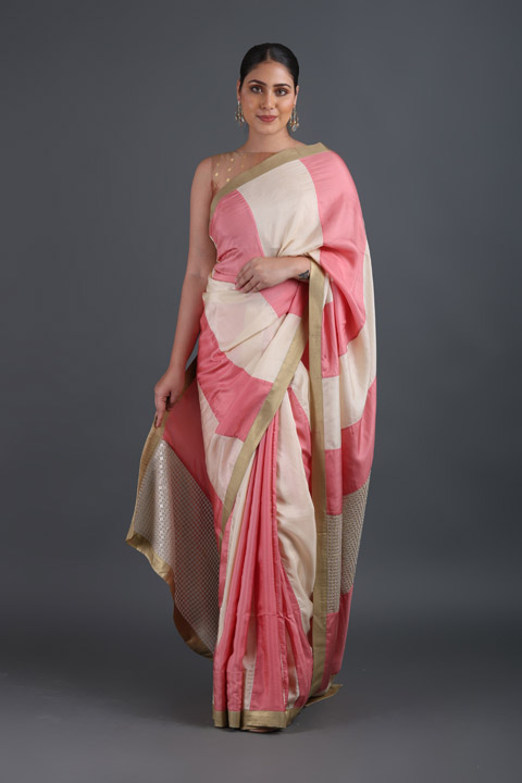 Pink Sequins Border Saree