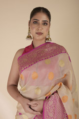 Cream Banarasi Silk Saree_DTR2052