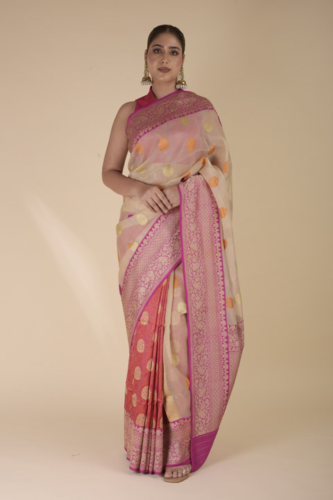 Cream Banarasi Silk Saree