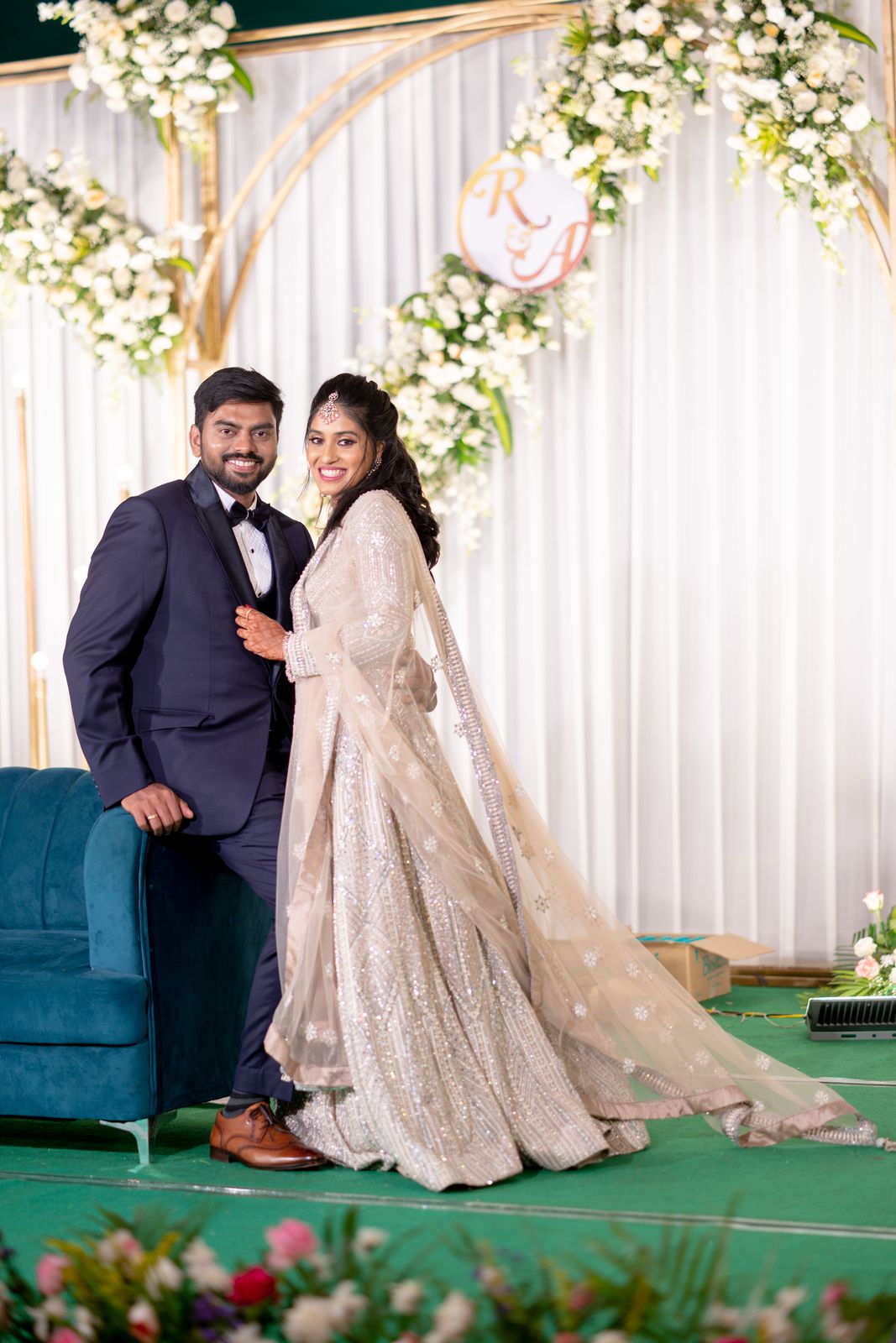 Champagne Crystal Cascade Lehenga Set3