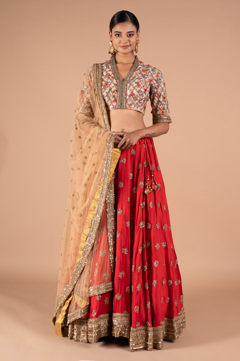 Red Flower Lehenga