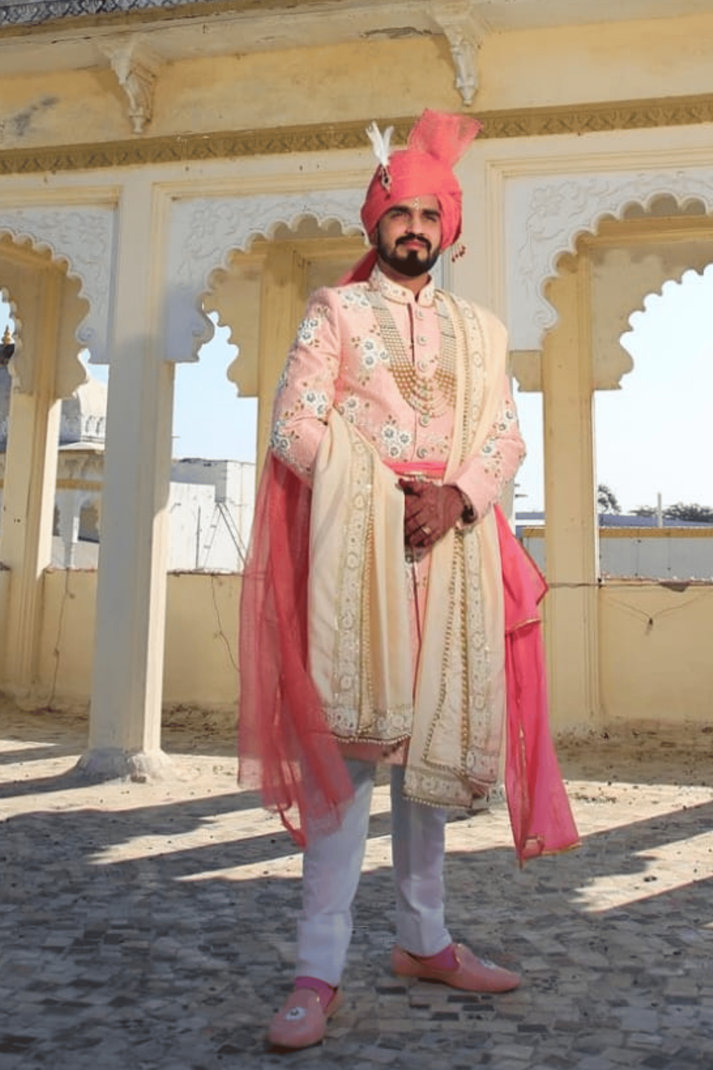 Pastel Pink Sherwani Jacket With Floral Thread Work Embellishment