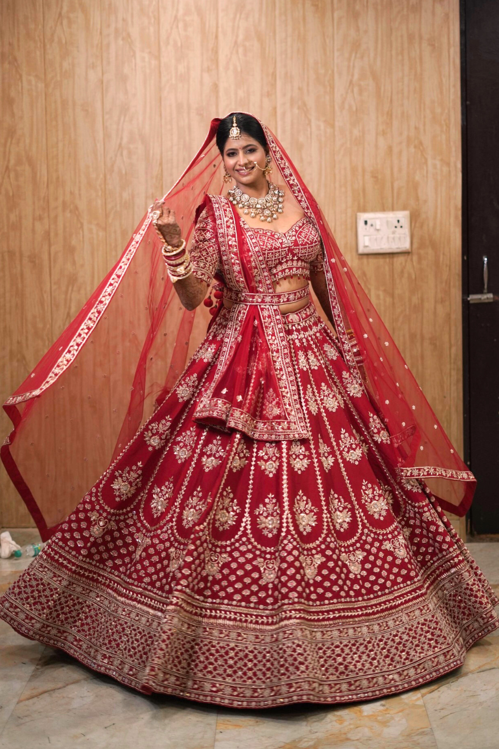 Red Bridal Lehenga With Golden Thread Embellishment