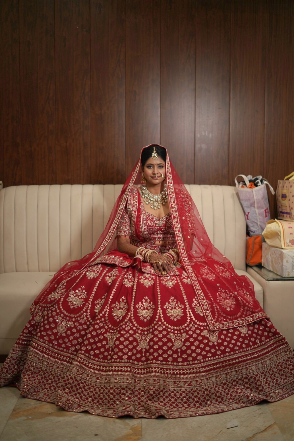 Red Bridal Lehenga With Golden Thread Embellishment4
