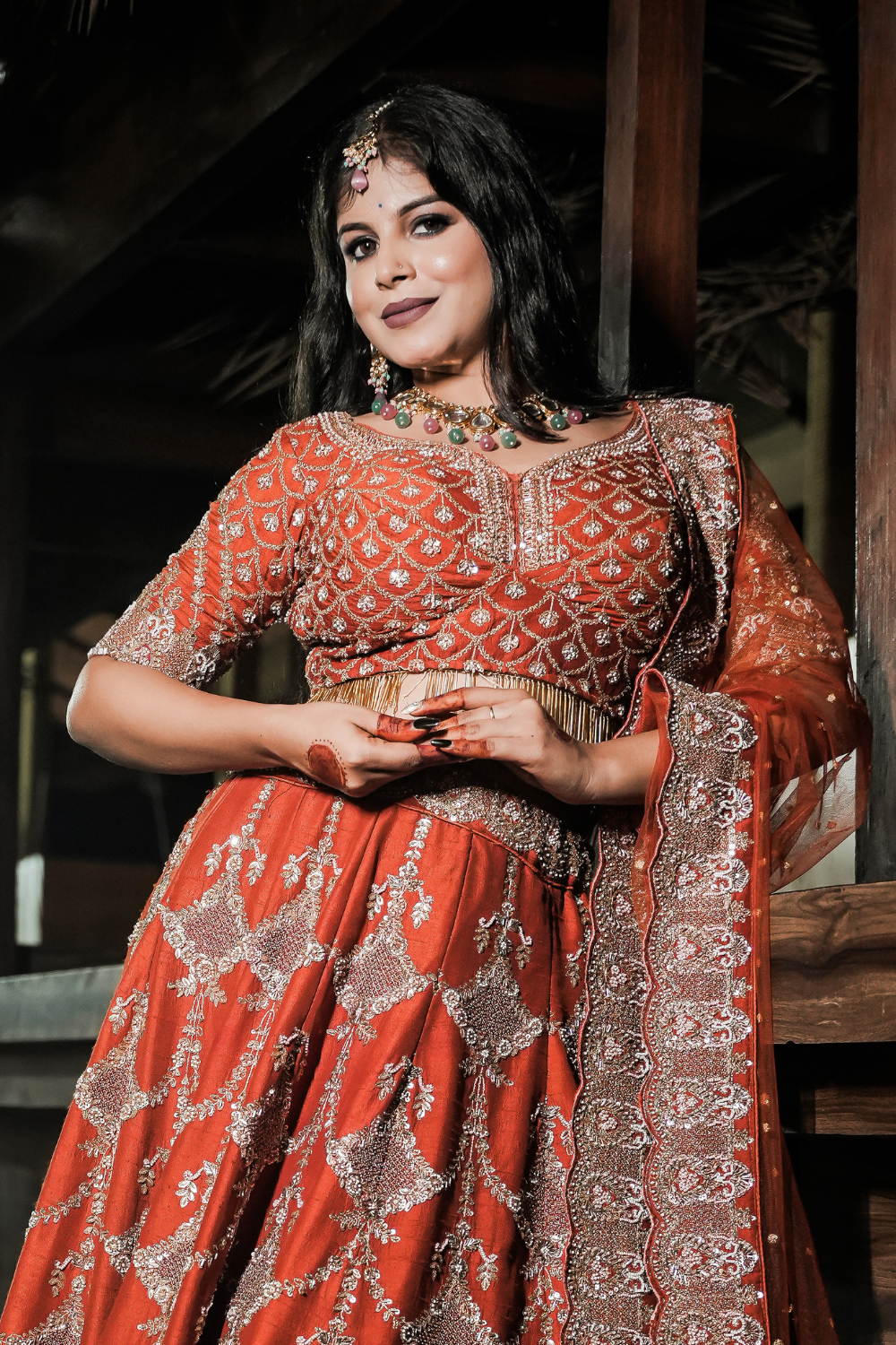 Rust Orange Red Lehenga With Zari Sequins Embroidery Work2