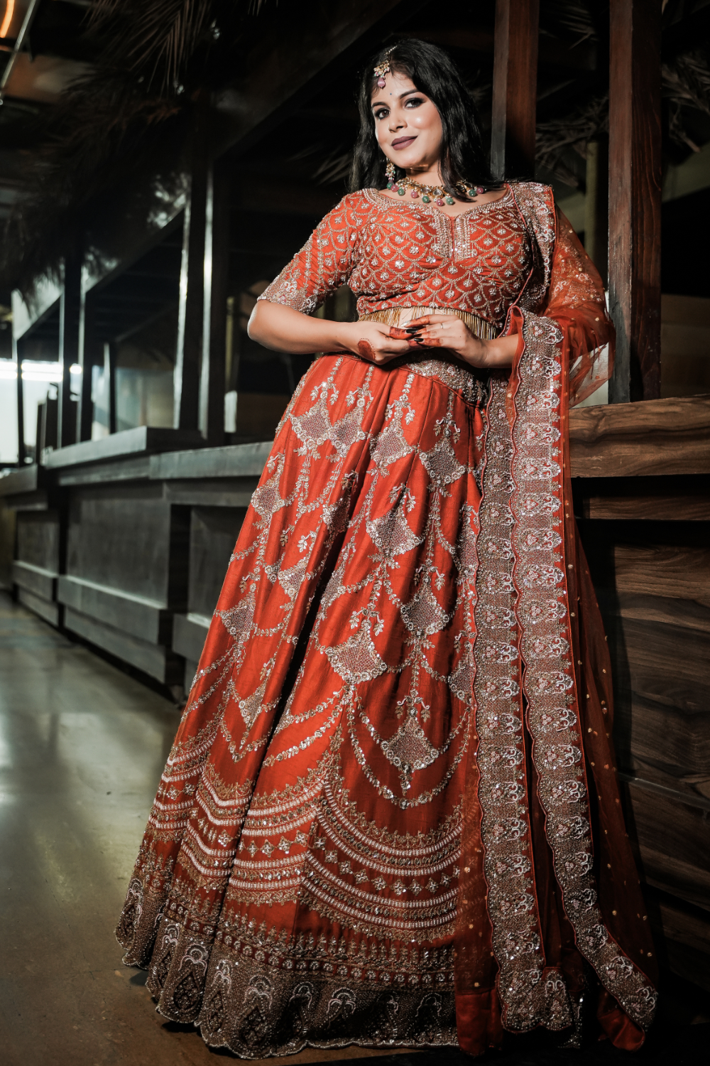 Rust Orange Red Lehenga With Zari Sequins Embroidery Work3