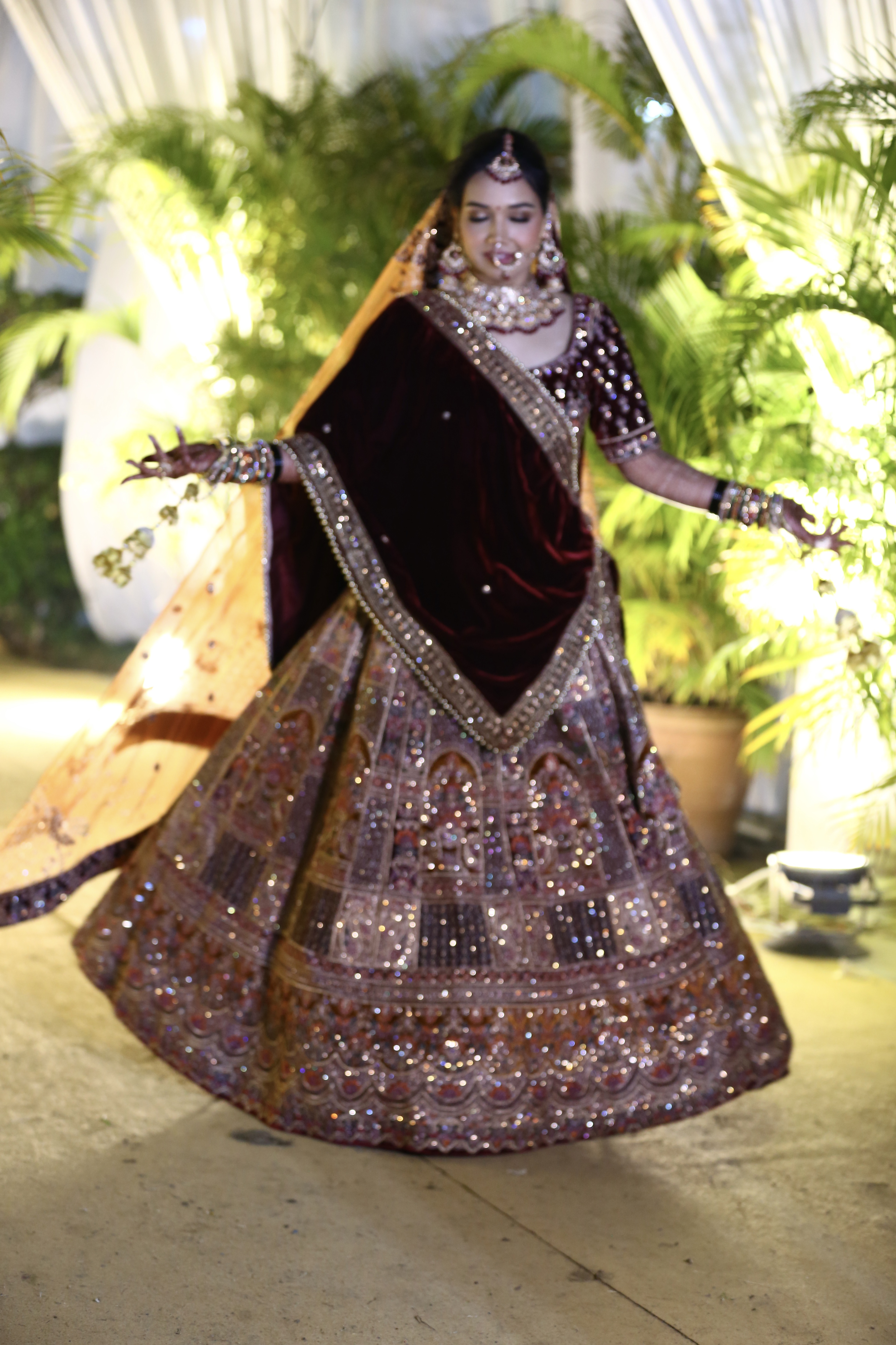 Dark Maroon Lehenga Set With Multi-coloured Embellishment Work2