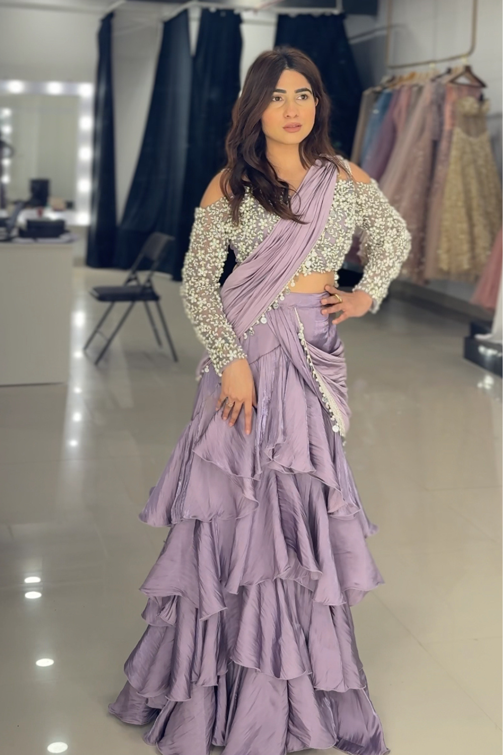 Purple Mauve Pre- drapped Saree1