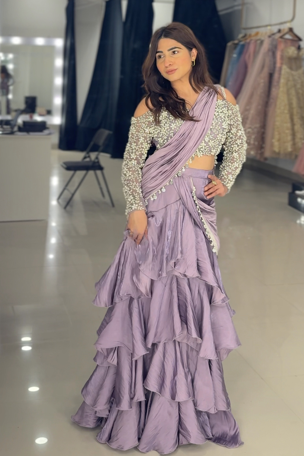 Purple Mauve Pre- drapped Saree