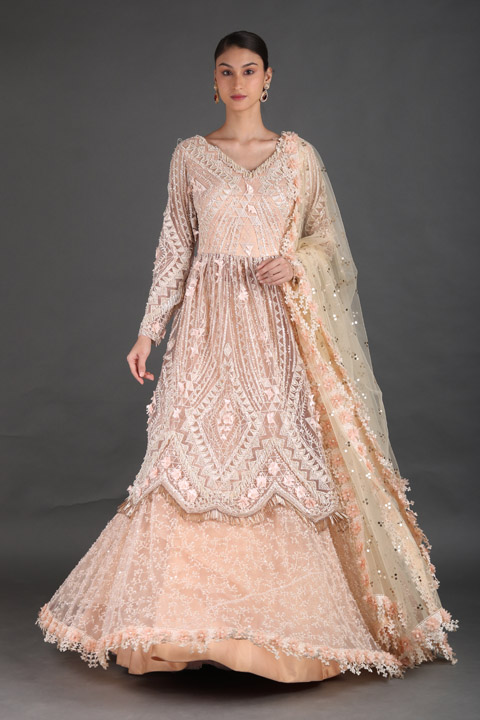 Peach Layered Lehenga