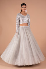 Sequin And Line Embroidered Top Skirt