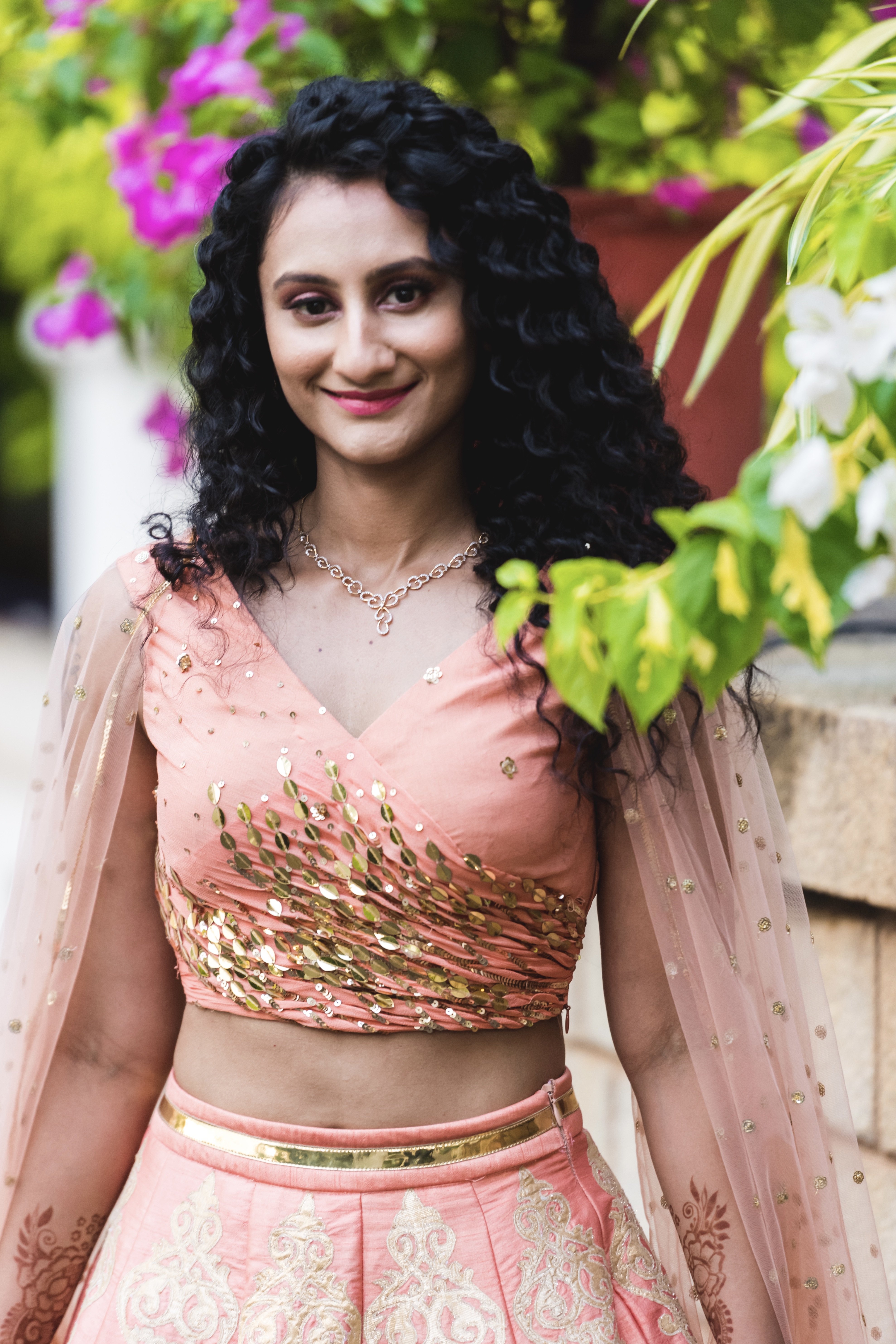 Peach And Coral Lehenga With Embellished Work2