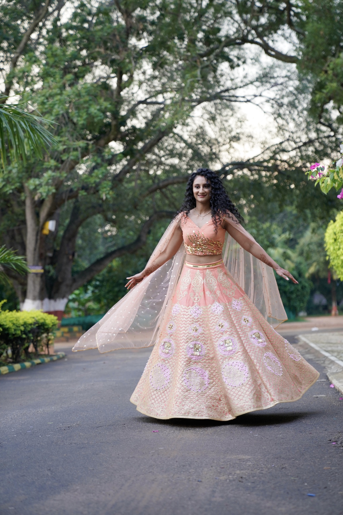 Peach And Coral Lehenga With Embellished Work3
