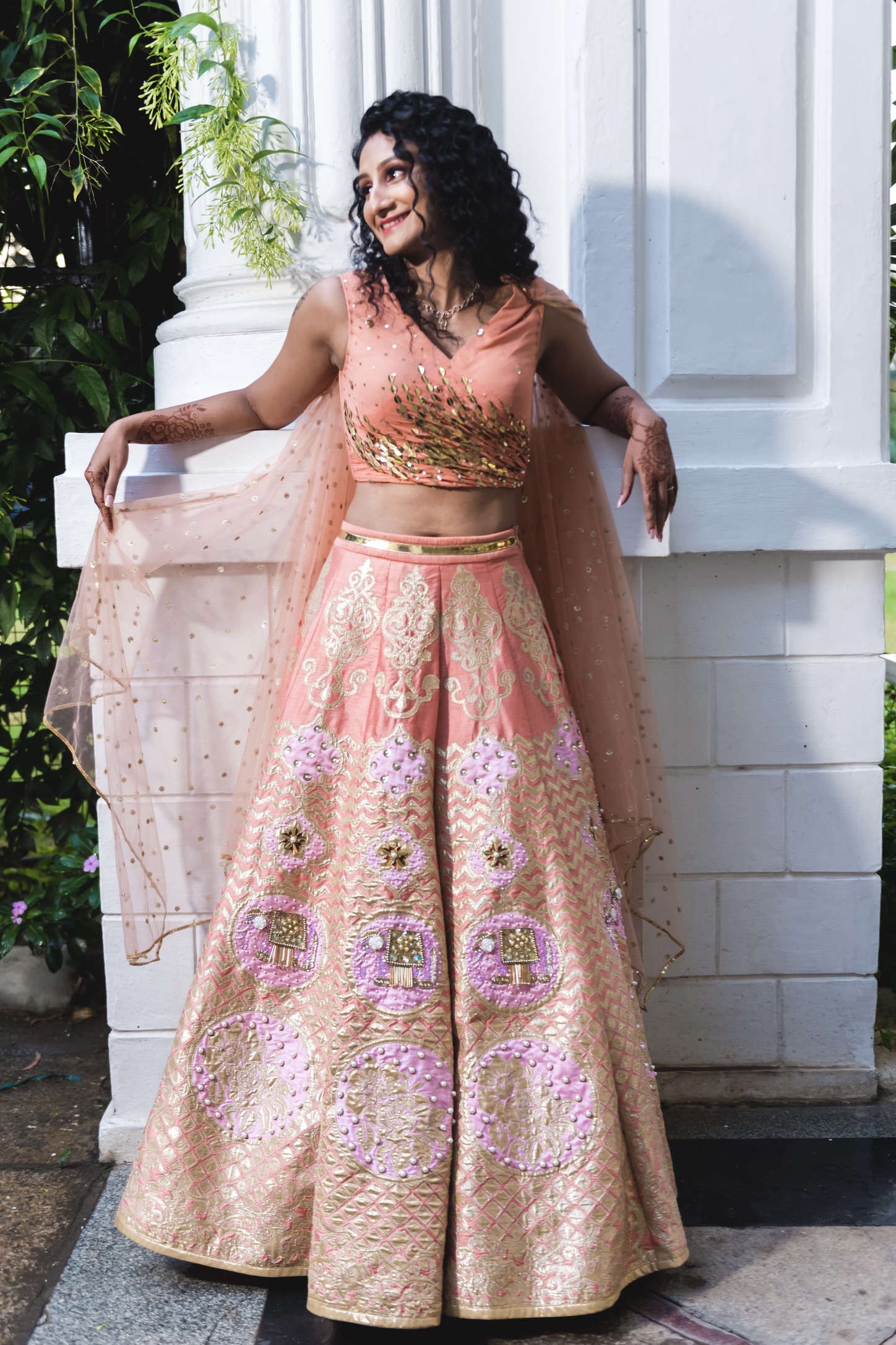 Peach And Coral Lehenga With Embellished Work4