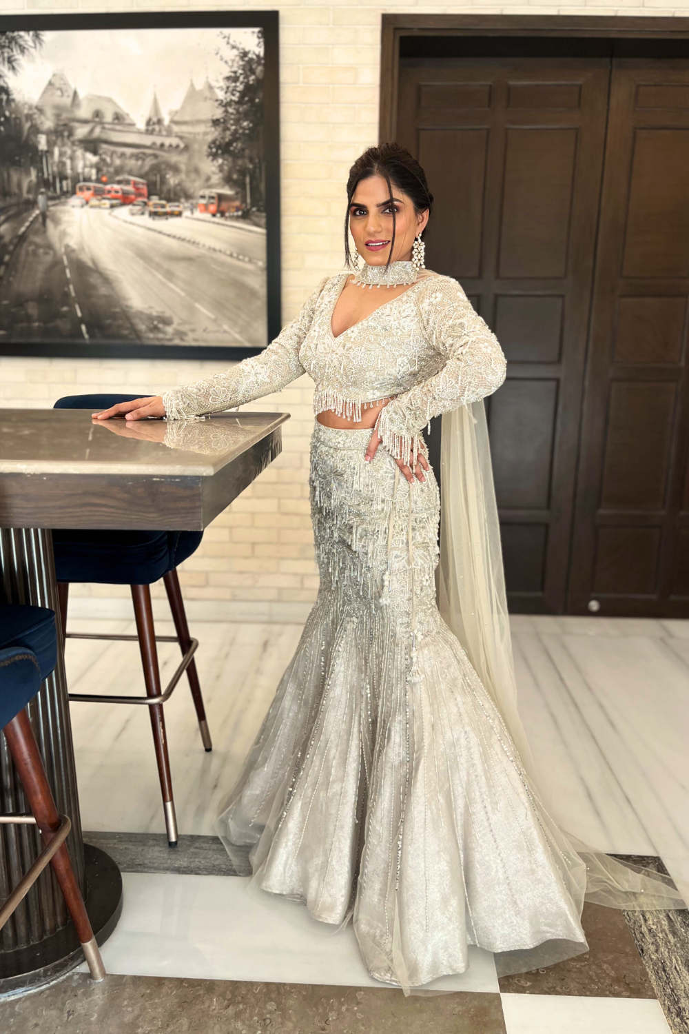 Light Grey Fish- Cut Lehenga