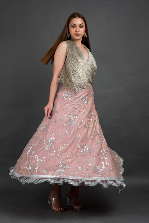 Pink Embroidered Top Bottom Set