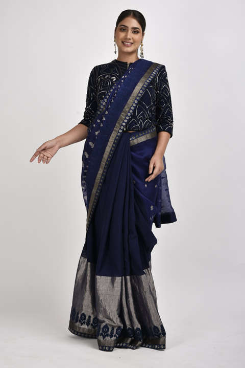 Blue Jamdani Saree Blouse Set