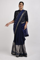 Blue Jamdani Saree Blouse Set