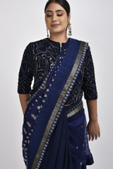 Blue Jamdani Saree Blouse Set_DSC3111