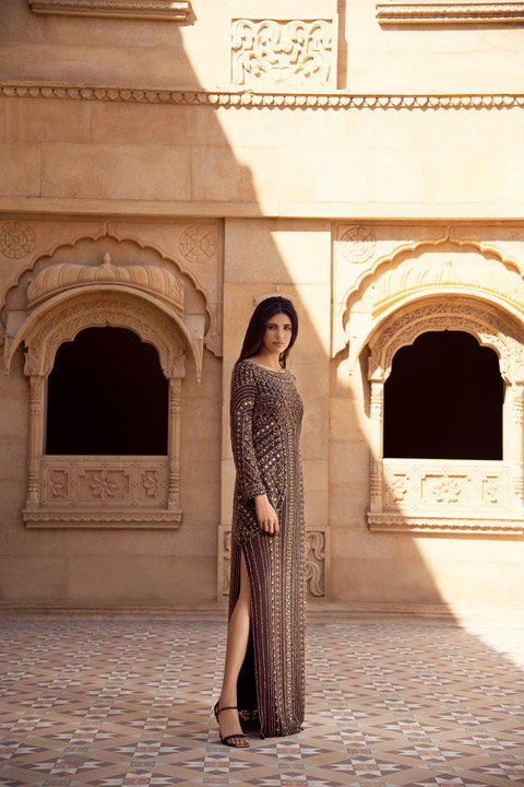 Brown Sequins And Beads Gown