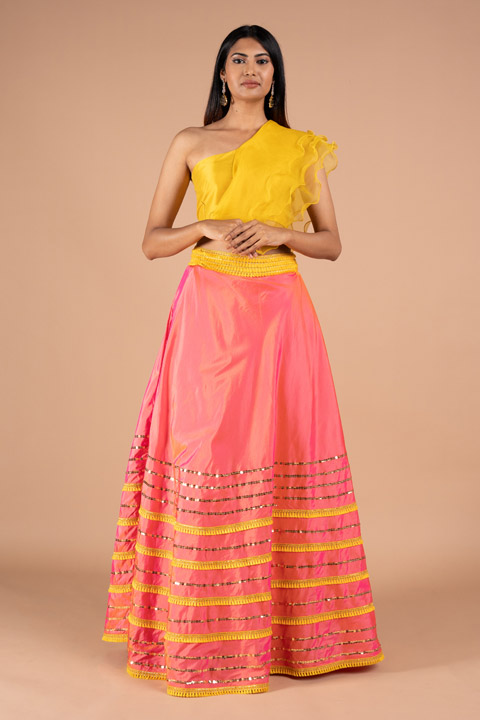 Skirt with One Shoulder Crop Top