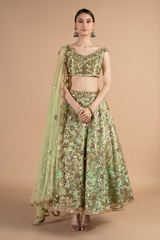 Green Mirrorwork Lehenga