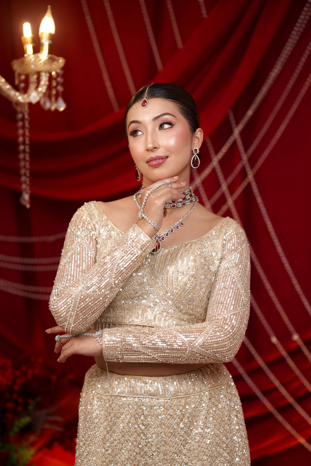 Champagne Gold Shimmer Lehenga With All Over Silver Sequins and Bead Work Embellishment3