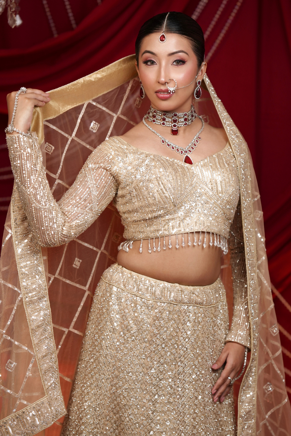 Champagne Gold Shimmer Lehenga With All Over Silver Sequins and Bead Work Embellishment6