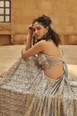 Blue Embroided Crop Top Set2