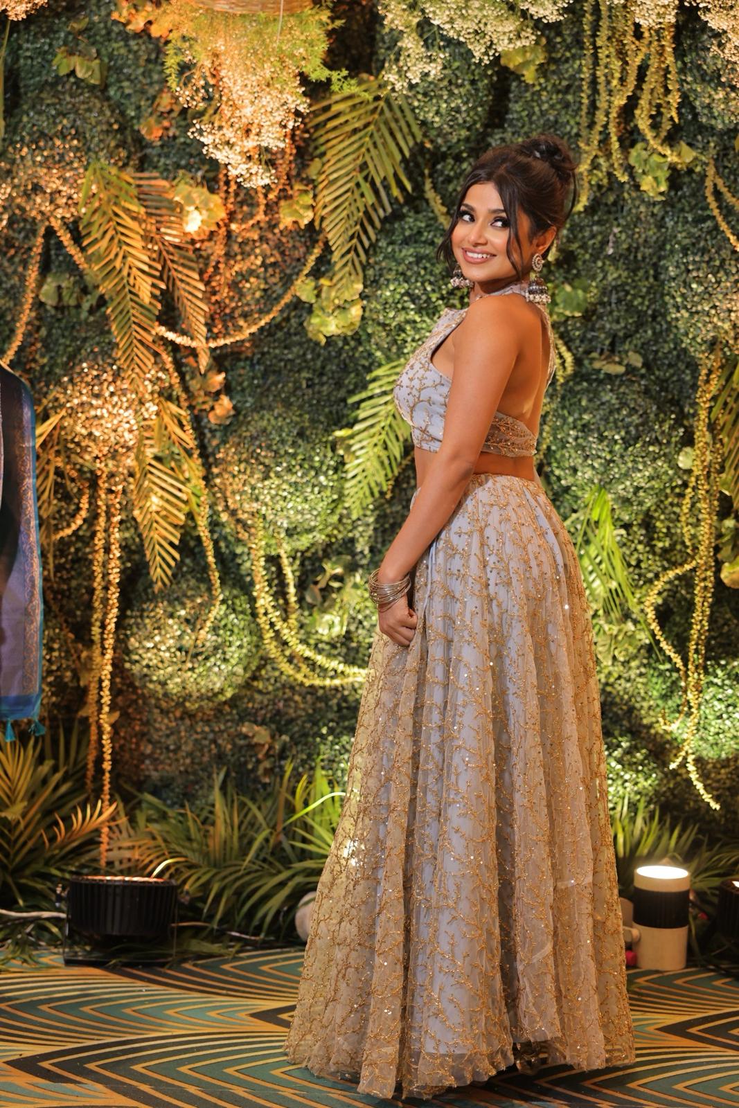 Blue Embroided Crop Top Set