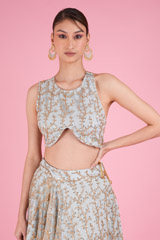 Blue Embroided Crop Top SetDSC05776