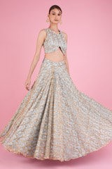 Blue Embroided Crop Top SetDSC05781