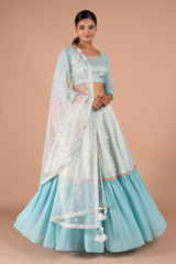 Blue Chanderi Lehenga