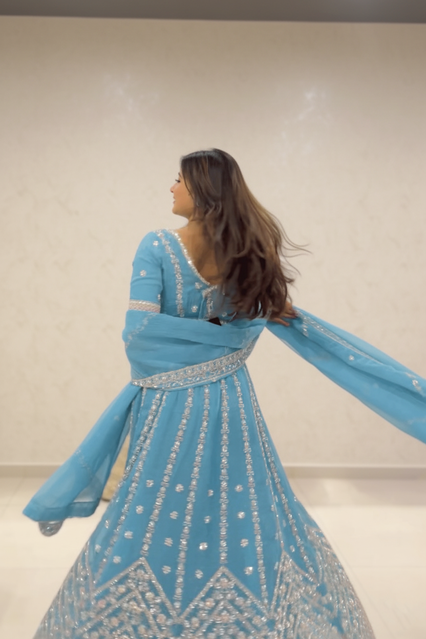 Sky Blue Lehenga Set With Silver Thread Work Embellishment10