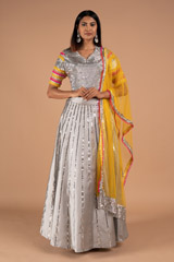 Silver Lehenga with Mustard Dupatta