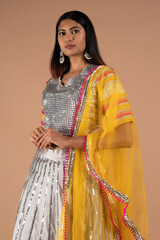 Silver Lehenga with Mustard DupattaDSC08906
