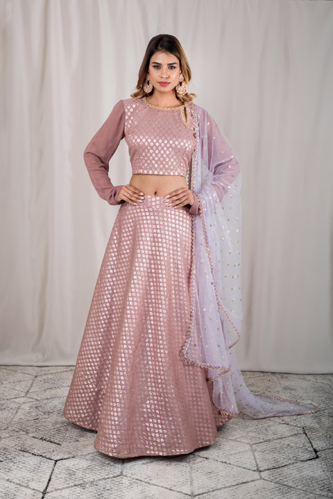 Modest Mauve Panel Lehenga