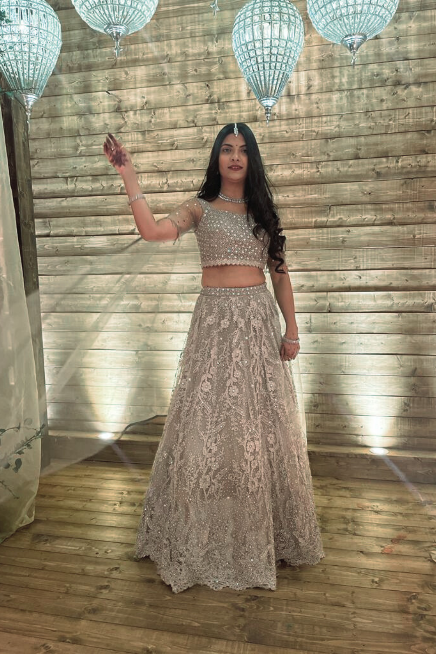 Grey Tulle Embellished Lehenga