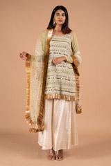 Sage Green Kurta with Chanderi Skirt