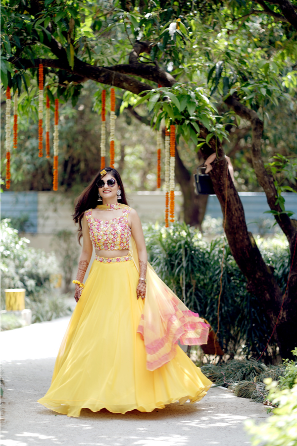 Sunshine Yellow Mirrorwork Lehenga Set1