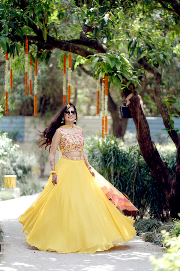Yellow Top And Bottom Ensemble With Floral Embellishment