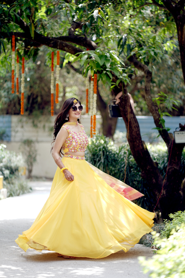 Sunshine Yellow Mirrorwork Lehenga Set3